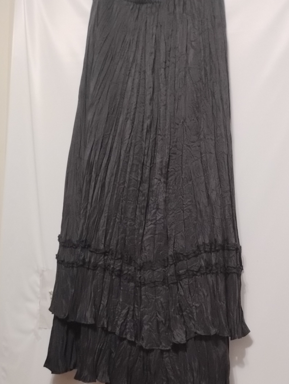 Chico's Black Crinkle Whimsigoth Tiered Maxi Skirt